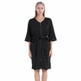 thumbnail image 3 of Women Robes Couples Bathrobe Housecoat Knee Length Half Sleeve Robes Lightweight Zipper Front Nightgown Robes with Pockets & Belt, Black S-2XL, 3 of 9