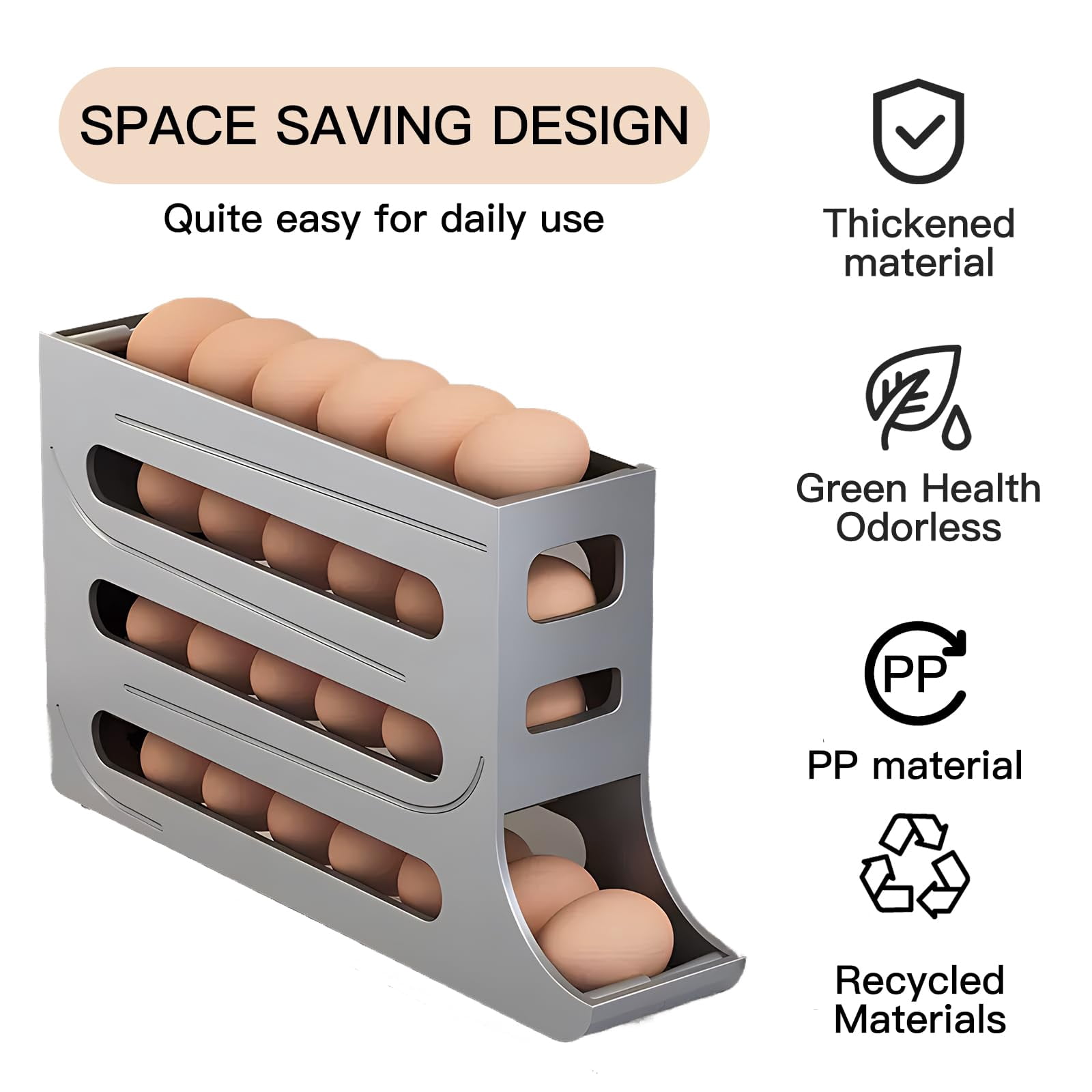 2 groupsEgg Dispenser Automatic Rolling Egg Tray Organizer, Space Saving Refrigerator Egg Roller, Holds 28 Eggs Simultaneously,for Refrigerator,Kitchen,Cabinets,and Dining Table (Grey)