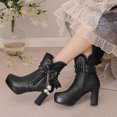 thumbnail image 7 of Ozmmyan Fall Winter Lace Bow Tassel Beaded Lorita Thick Heels Women's Short Boots Womens Work Shoes, 7 of 7