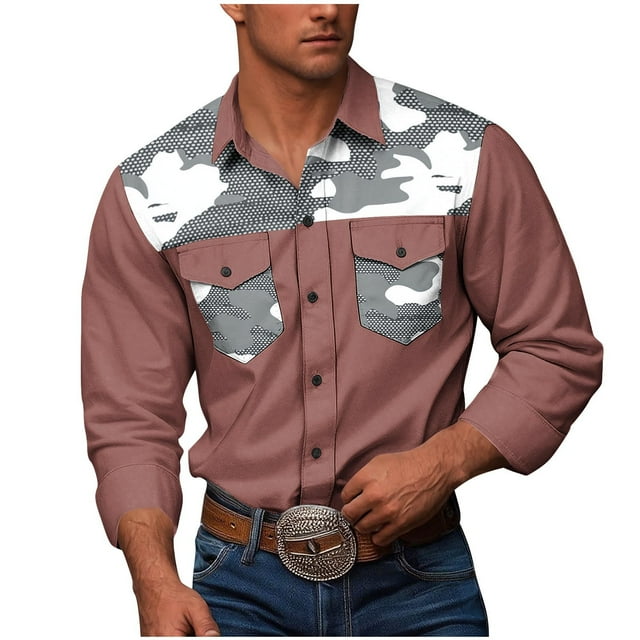 Chemise de Travail pour Homme, Imprimé Camouflage à Manches Longues avec Doubles Poches, Tissu en Polyester pour Tenue Décontractée Extérieure