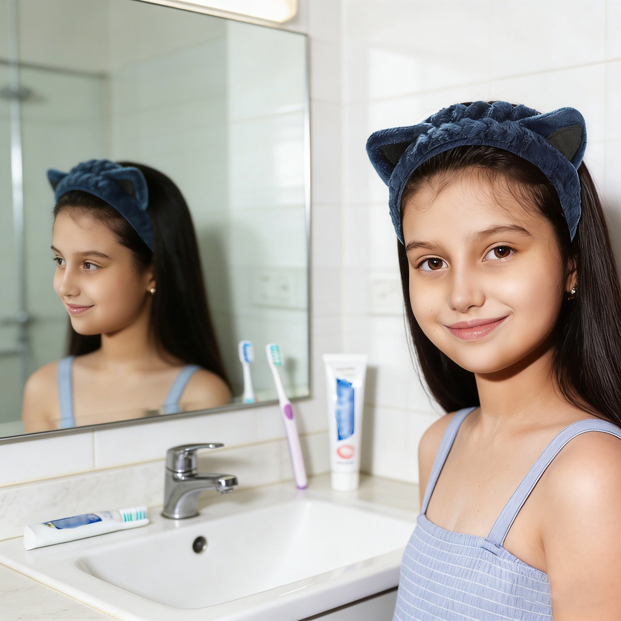 Unique Bargains Fashion Cartoon Cat Ears Headbands for Women 6.30"x5.91" 1 Pc Blue
