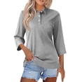thumbnail image 2 of Womens Button Down 3/4 Sleeve Tennis Polo Shirts V Neck Collared Work T-Shirt Basic Business Casual Tops Gray XL, 2 of 6