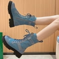 thumbnail image 5 of CALAFEBILA Womens Shoes Casual Fall Blue Winter Splicing Boots Chunky Heel Middle-Heels Round-Toe Side Zipper Boots, 5 of 5