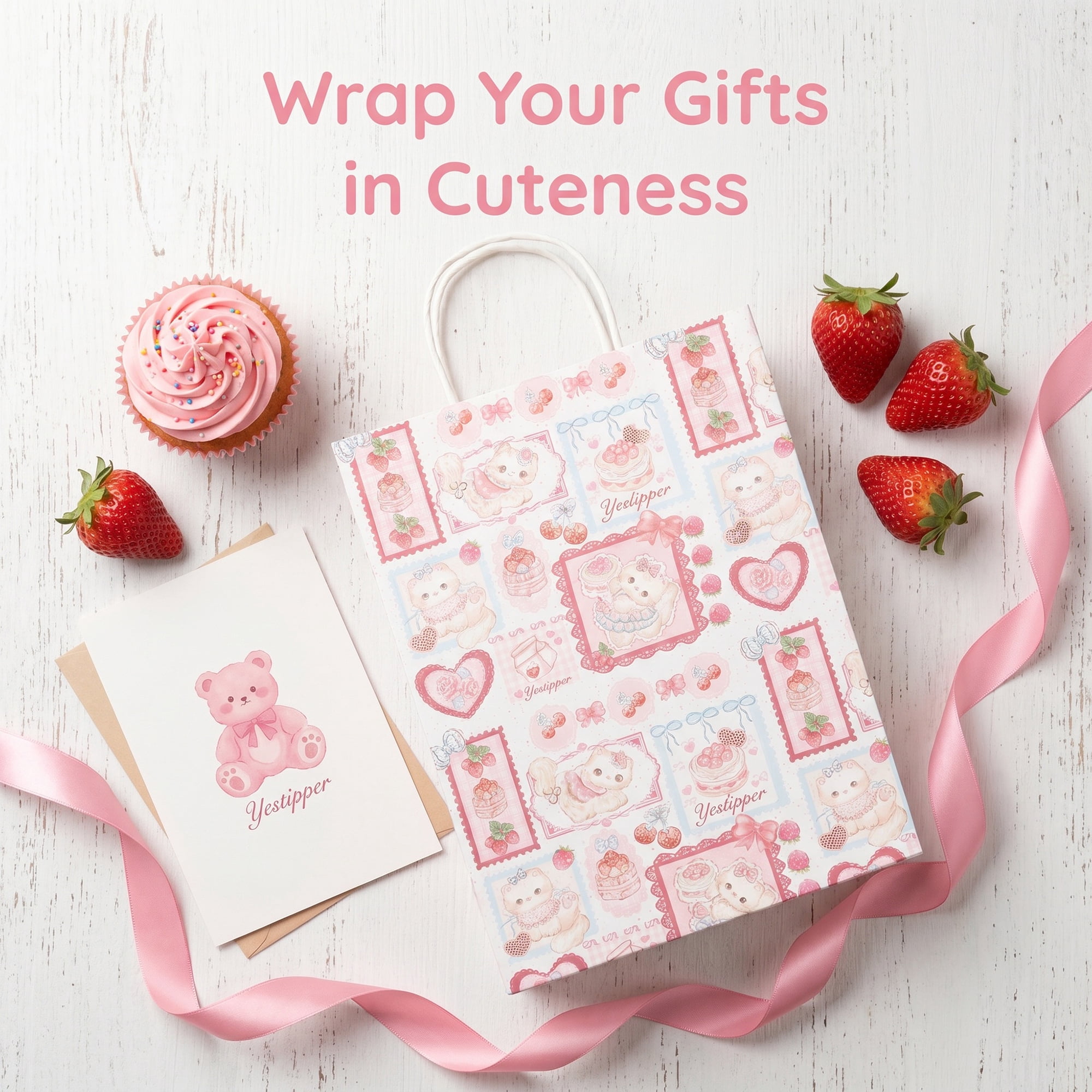 Unique Bargains 6Pcs Thick Cartoon Paper Gift Bags with Handles Cherry 8.3" x 4.3" x 10.6"