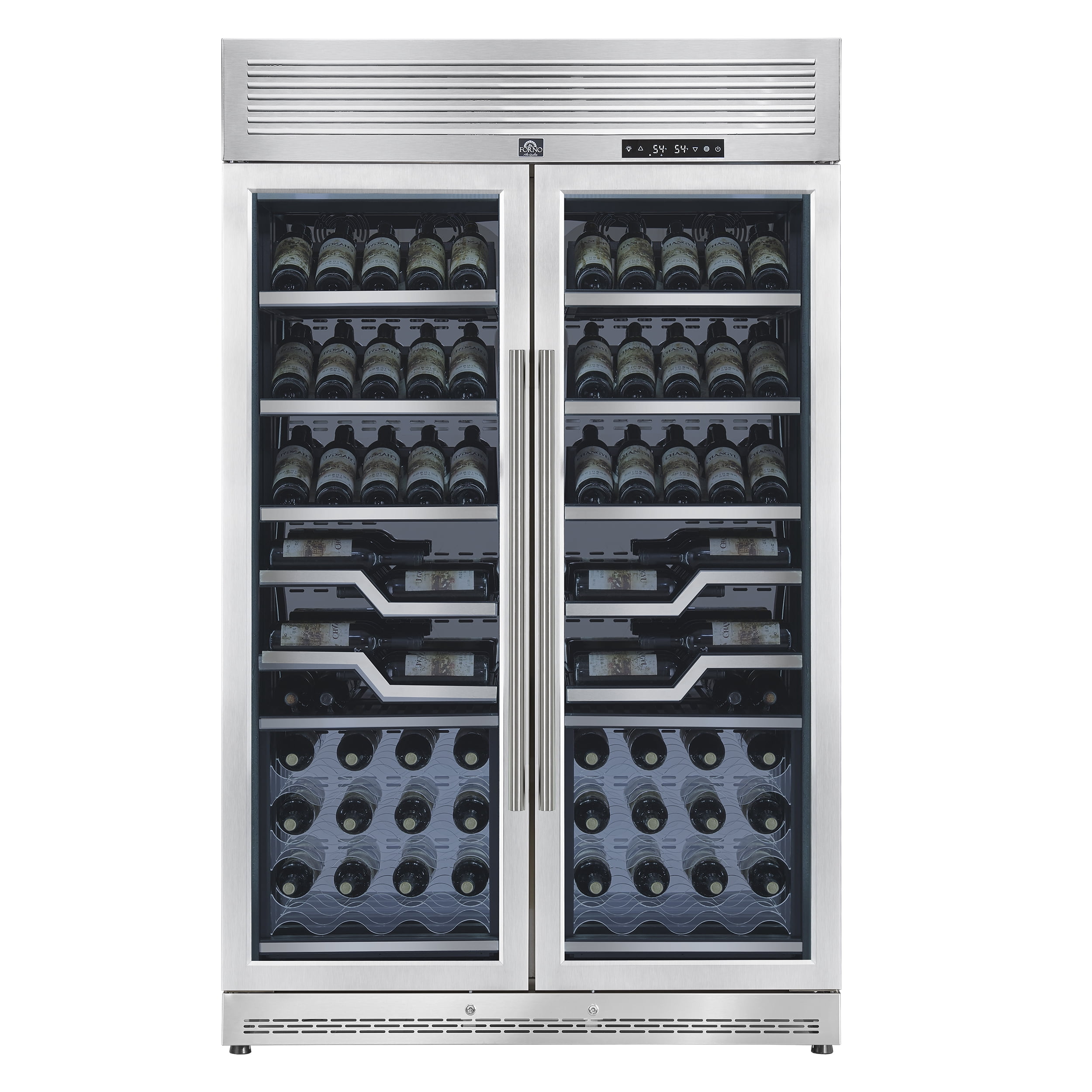 FORNO Abruzzo 48-Inch Dual Zone Wine Cellar, 102 Bottles, 24 cu. ft., Clear Acrylic Holders & Stainless Trim Shelves