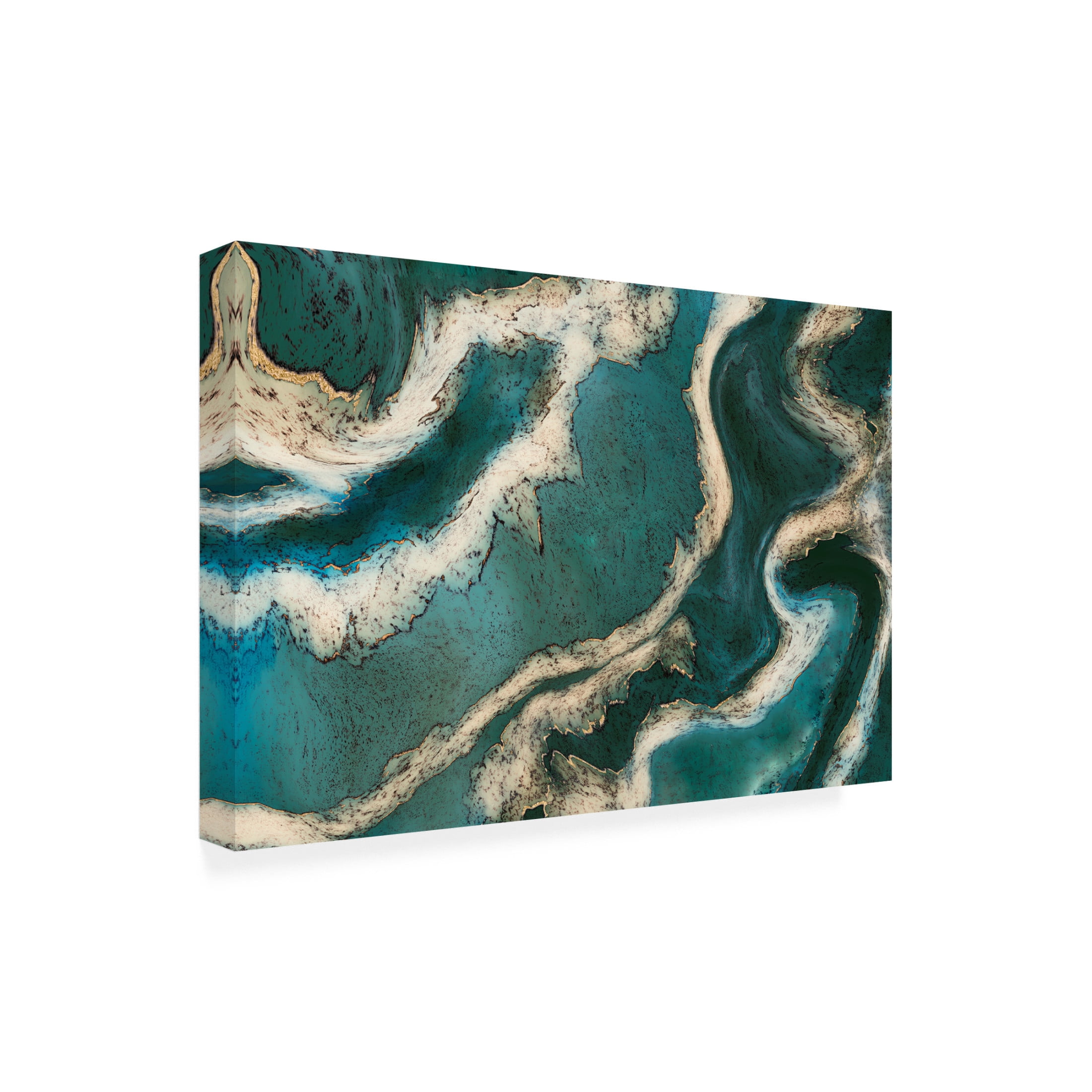 Canvas Wall Art - Bilge Paksoylu 'Alcohol Ink Green Gold' Wall Art for Living Room, Bedroom, or Office D?cor by Trademark Fine Art - 32 x 22 Inches