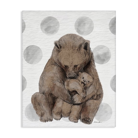 Stupell Industries Traditional Bear and Cub Grey Polka Dot Canvas Art, 16 x 20, by Lil' Rue