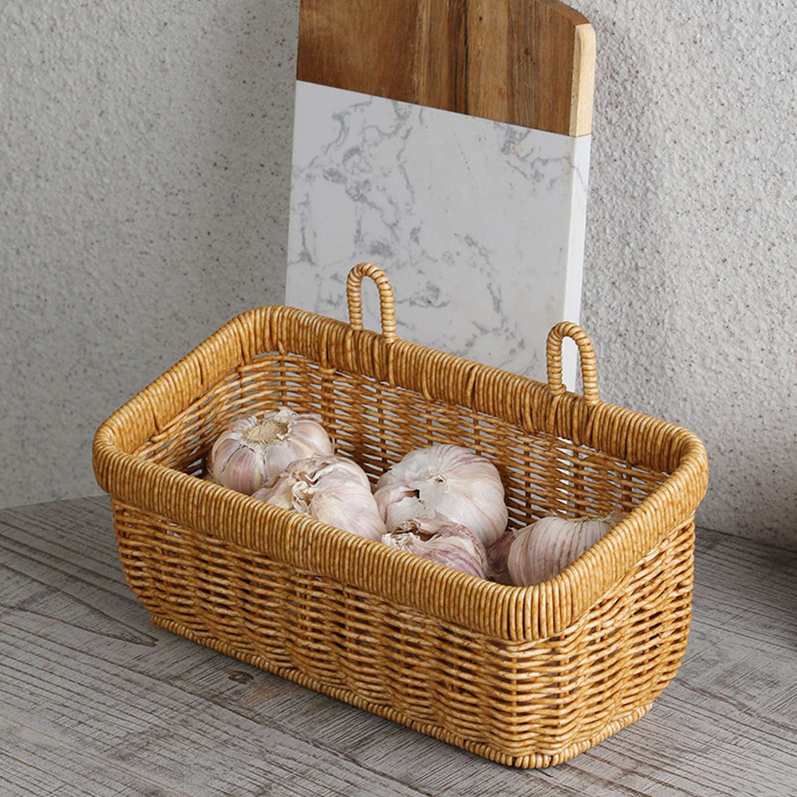 Hotiary Hanging Storage Basket, Imitation Rattan Wall Hanging Basket Hanging Wall Onion Basket Wove Hanging Basket Handwoven Basket for Kitchen or Home,10.8"x5.1"