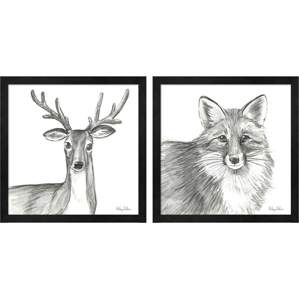 Black Framed Deer and Fox Animal Print Set