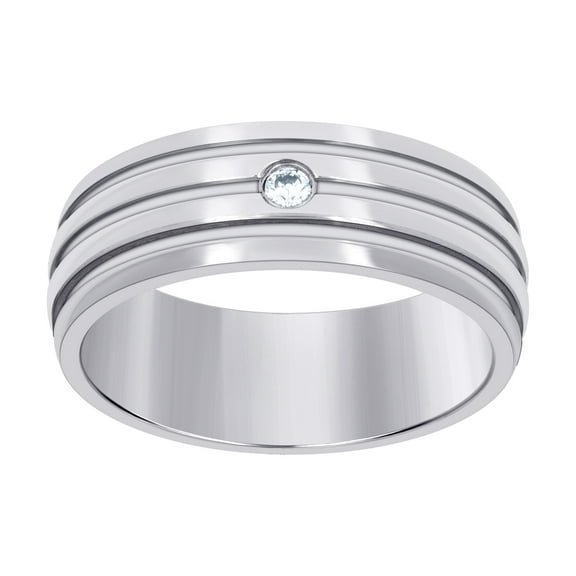 Stainless Steel Mens Cubic Zirconia Triple Grooved Polished Comfort-fit Fashion Band Ring Size 7 Wedding Band for Men