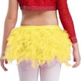 thumbnail image 5 of Lejafay Girls Glittery Rhinestones Dance Outfits One Shoulder Mock Neck Crop Top with Feather Briefs Dancewear Yellow 10, 5 of 6