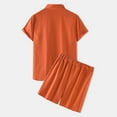 thumbnail image 4 of Stamzod Mens Vacation Outfits 2 Piece Set Summer Cotton and Linen Short Sleeve Button Down Shirts and Shorts Casual Men Short Sets Outfits Orange XL, 4 of 6