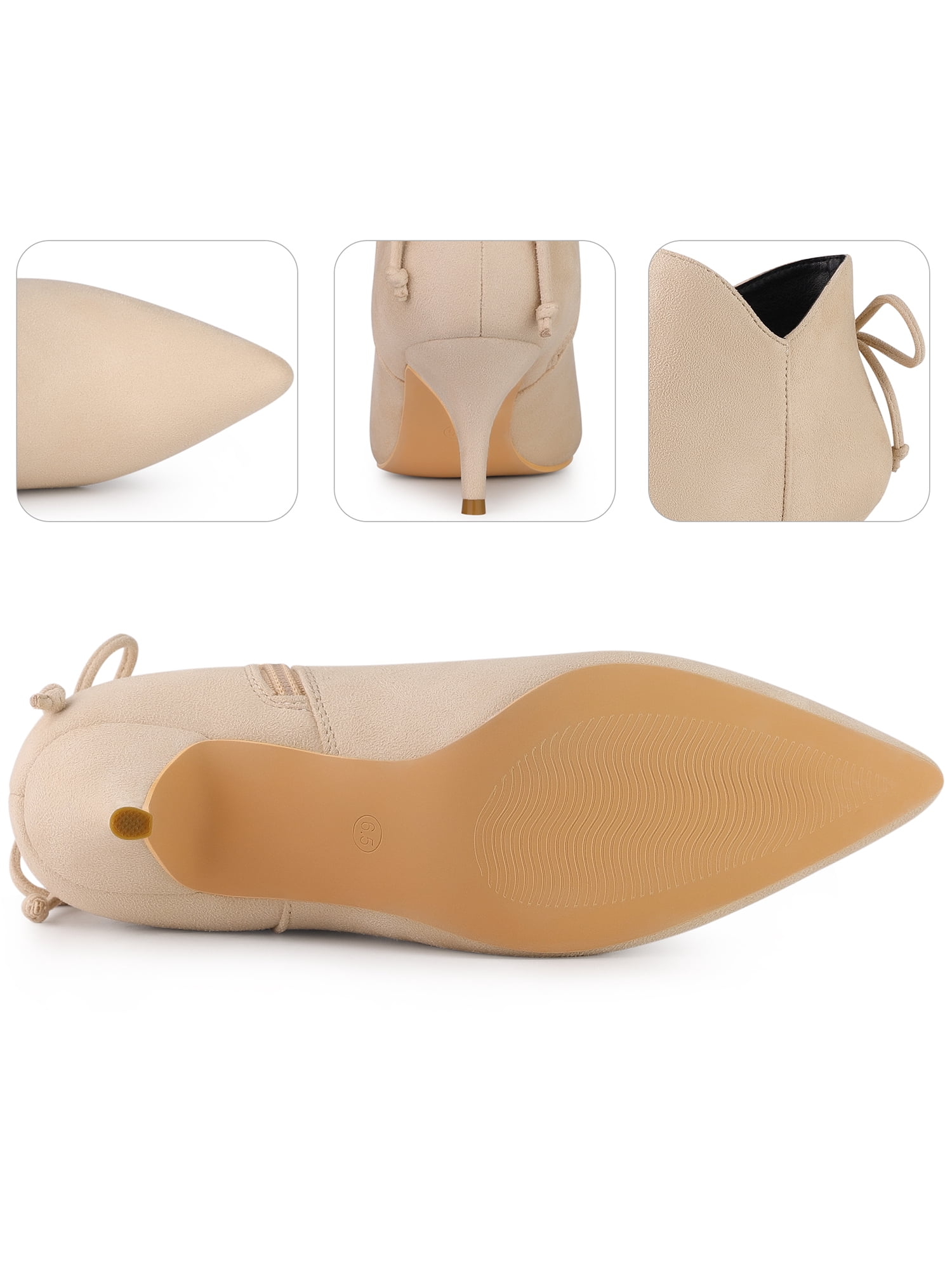 DARING DIVA Women's Pointed Toe Bow Cutout Kitten Heel Ankle Boots Beige 7.5