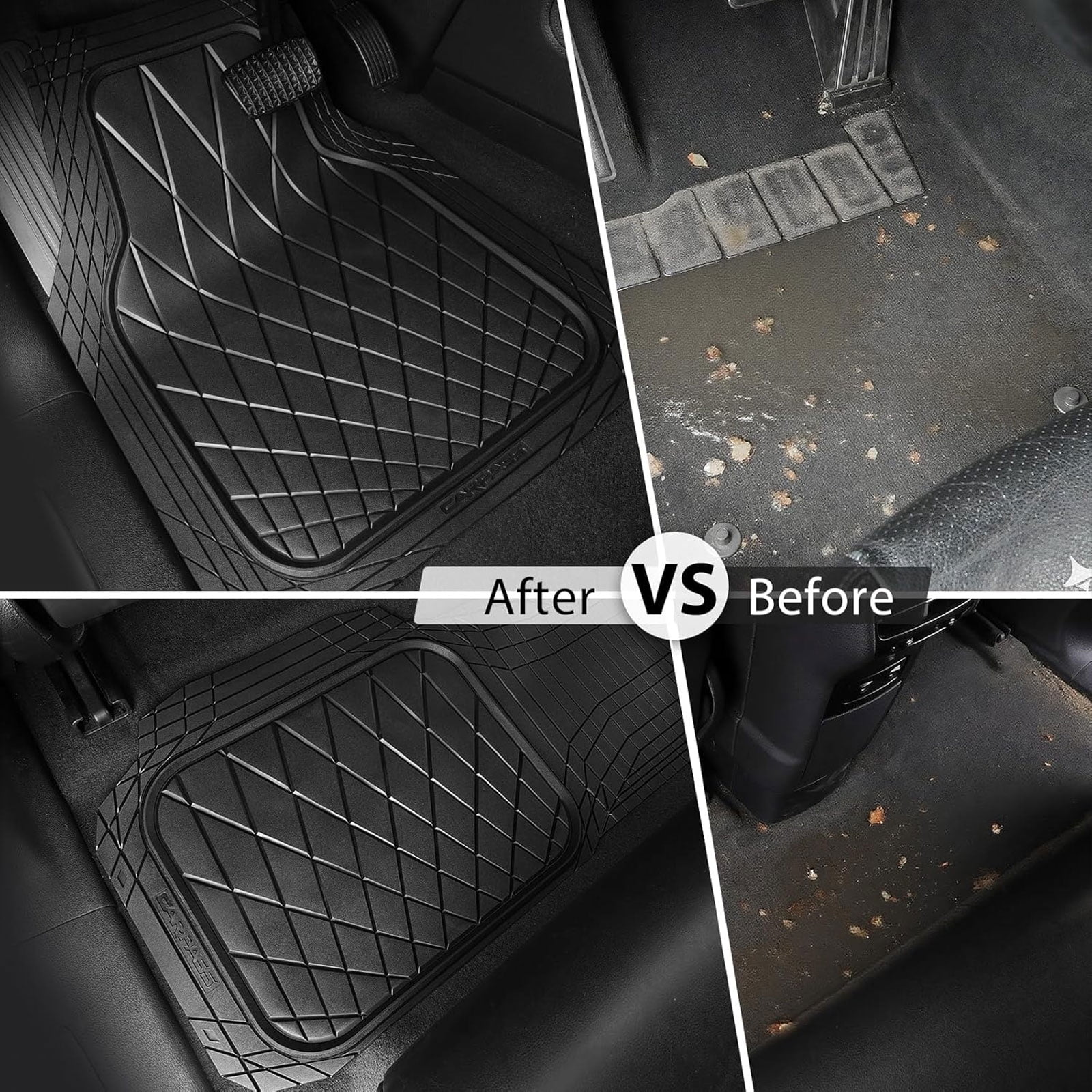 CAR GRAND premium heavy duty rubble car floor mats deep dish all weather waterproof easy clean universal trim fit sedan SUV Van Truck all black