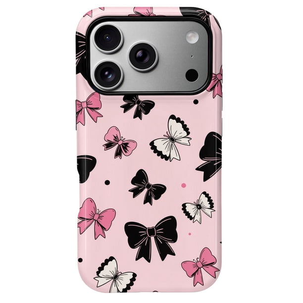 SKLYDDI Funda para iPhone 17 Pro Max, Diseño de Moños Negros y Lunares Rosas
