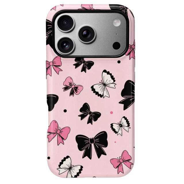 SKLYDDI Funda para iPhone 13 Pro Max, Diseño de Moños Negros y Lunares Rosas