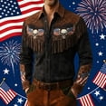 thumbnail image 2 of Telankuip American Independence Day Vintage Tassel Printed Men's Shirts USA 250th Anniversary Long Sleeve Button down Casual Top July 4th Celebration Cowboy Style Shirts 1-Black XXL, 2 of 5