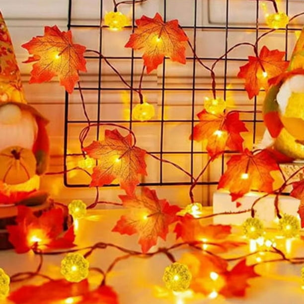 Luces de guirnalda de calabaza 80 LED | Luz de cuerda Realistic Maple Leaf alimentada por USB | Decoración exterior de la Casa Orange Fall | Decoraciones de jardín interior para Halloween en Acción