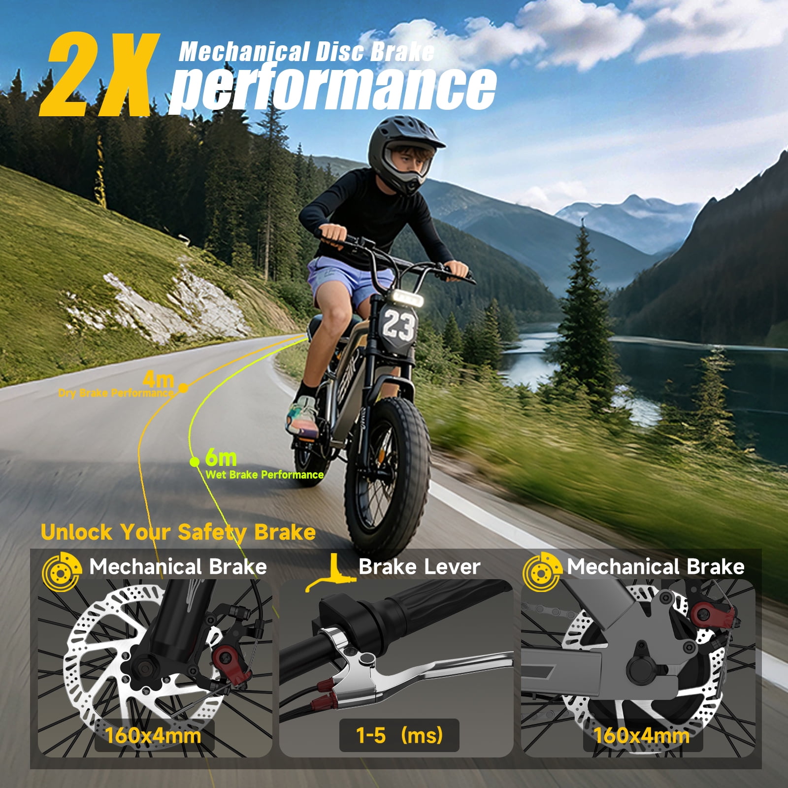 Electric Bike for Teenagers, Ages 7+ with 750W Brushless Motor, 16" Fat Tire, 19.8 MPH Electric Mountain Bicycle with Removable Battery, UL2849