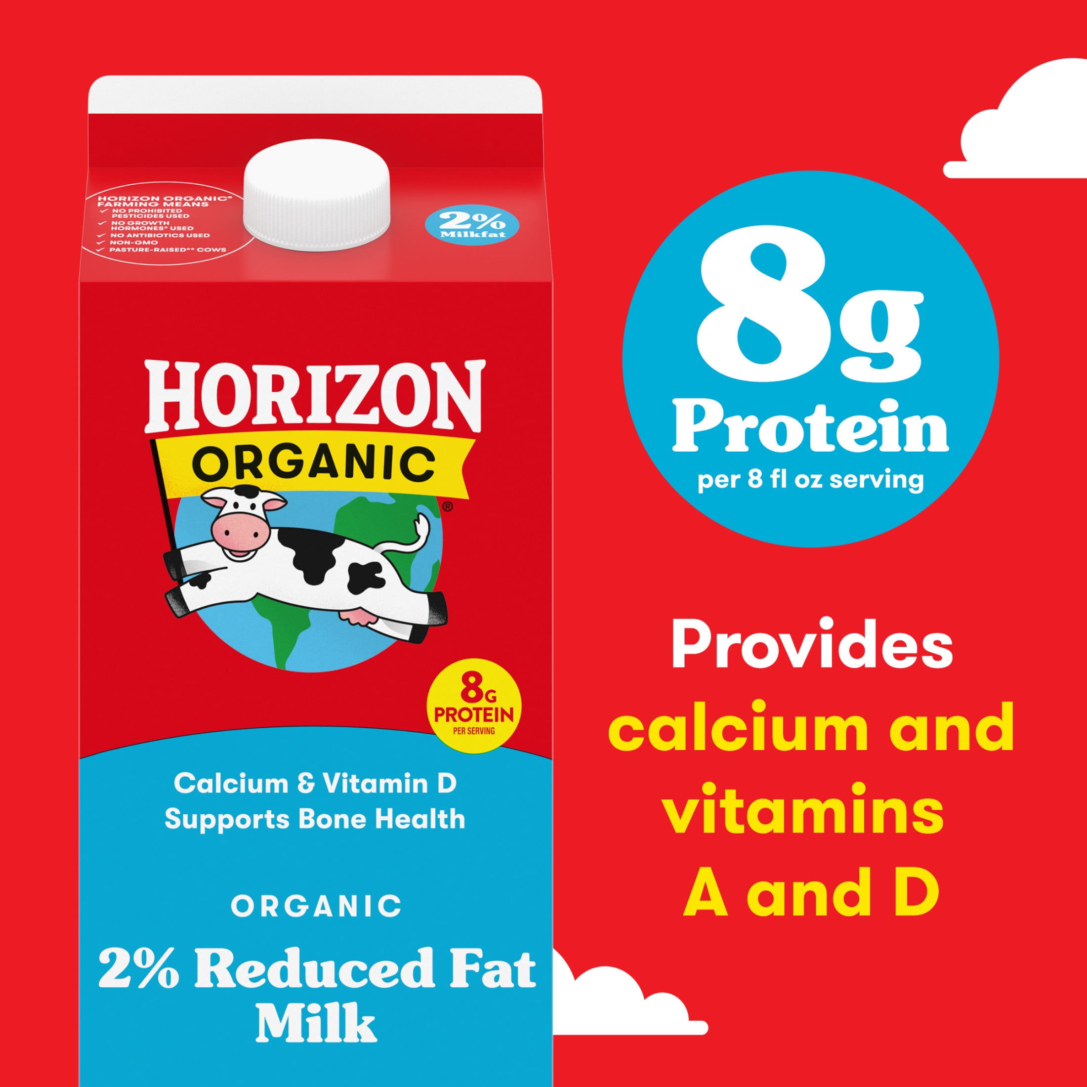 Horizon Organic Vitamin D 2 Percent Milk, Vitamin D Reduced Fat, 64 fl oz Carton