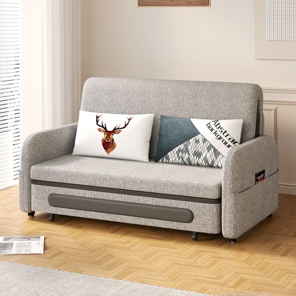 Pull-Out Sofa Bed - Versatile Futon Sleeper Couch for Living Room and Small Spaces- Gray/White RV Lounge (61.61"Gray)