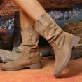 thumbnail image 4 of Womens Slouch Mid Calf Boots Winter Fall Casual Suede Pointed Toe Chunky Low Heel Pull on Dress Tall Boots Khaki Size 8, 4 of 7