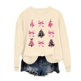 thumbnail image 7 of Aboser Women's Christmas Sweatshirt Fashion Pink Xmas Tree Graphic Shirts Crew Neck Long Sleeve Pullovers Loose Casual Holiday Tops Winter Party Top Gift Khaki S, 7 of 7