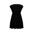 thumbnail image 5 of qolati Women Summer Dresses Crew Neck Cap Sleeve Midi Dresses Casual Ruffle Tiered Smocked Elastic Waist Flowy Sundress Beach Vacation Clothes with Pockets Black M, 5 of 6