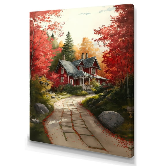Designart Fall Foliage To The Cottage II Canvas Wall Art