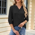 thumbnail image 7 of 3/4 Length Sleeve Womens Tops 2026 Trendy Lantern Sleeve V Neck Loose Plain Chiffon Tshirt Womens Blouses, 7 of 7