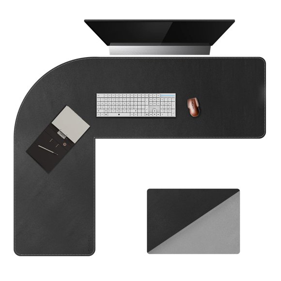 Chihein L-Shaped Desk Pad, Corner Desk Mat (45.3”+ 57.1”) x 15.7”, Double-Sided Computer Office Mouse pad Writing Table Pad for Home Office - Black/Gray