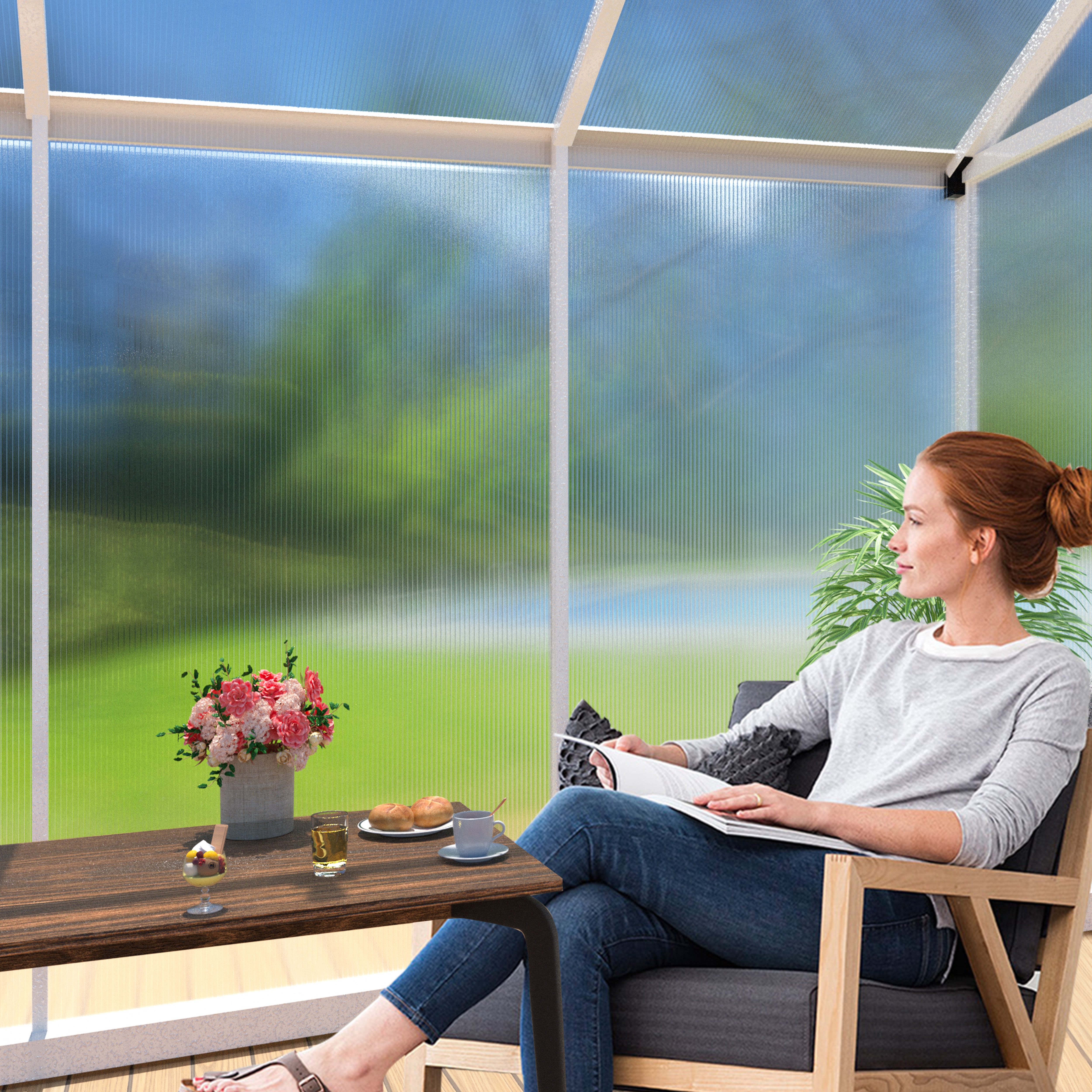 VEIKOUS 6' x 10' Walk-in Greenhouse W/  Aluminum Frame, Lockable Sliding Door, Weatherproof for Outdoor, White