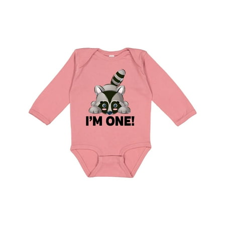 

Inktastic First Birthday Raccoon 1 Year Old Gift Baby Boy or Baby Girl Long Sleeve Bodysuit