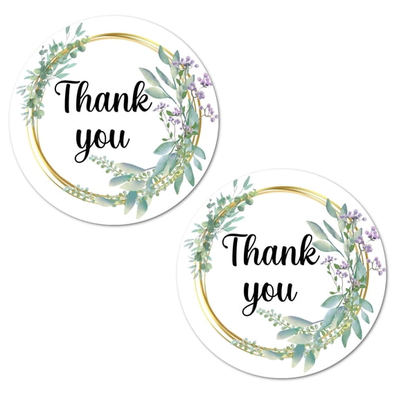 40 Eucalyptus Thank You Stickers, 2 Inch Big Round Glossy Labels, Great For Weddings, Bridal Shower, Engagement Party, Party Favors Décor, Tags, Supplies. Made in USA.