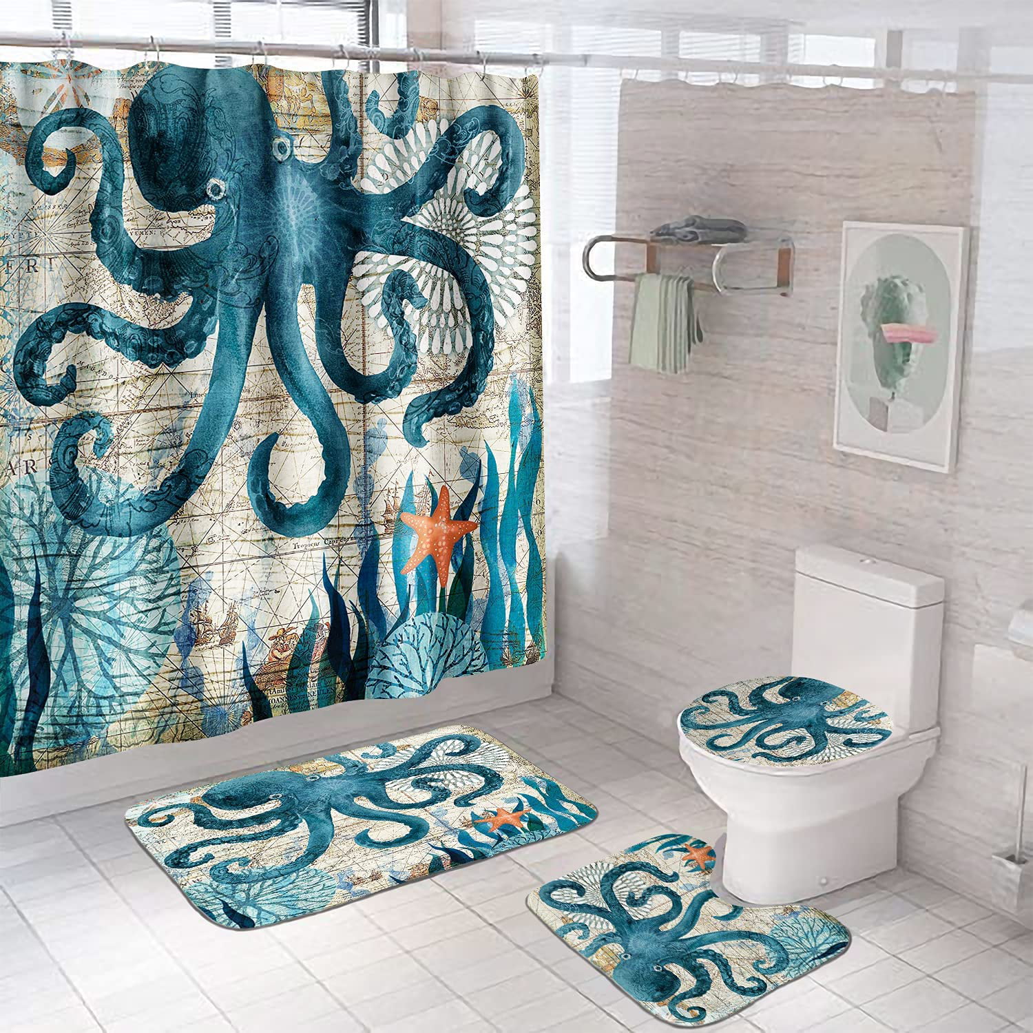 Details about   Ocean Dolphin Shower Curtain Bathroom Rug Set Bath Mat Non-Slip Toilet Lid Mat 
