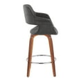 thumbnail image 2 of Vintage Flair 26" Mid-Century Modern Fixed-Height Counter Stool with Swivel in Walnut Wood and Charcoal Fabric with Round Chrome Metal Footrest by LumiSource - Set of 2, 2 of 4