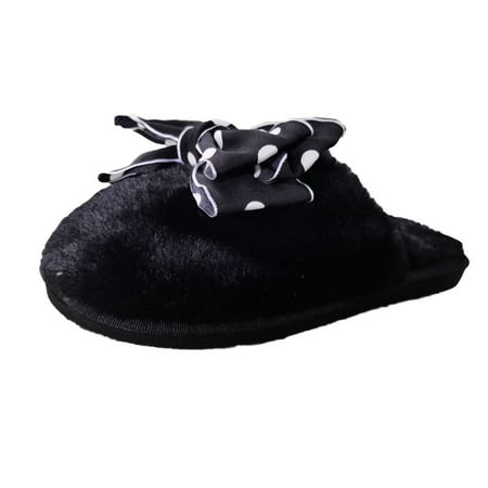 

Slippers For Women Polka Dot Bow Knot Fluffy Warm Cotton Slippers