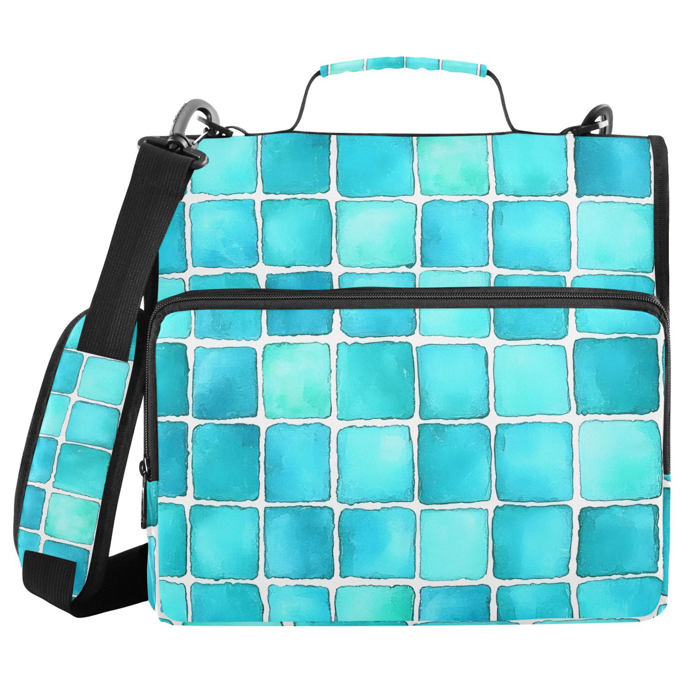 ALAZA Zipper Binder Turquoise Checkered 3 Ring Trapper Keeper File Folder Organizer Bag
