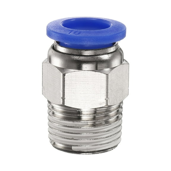Uxcell Push to Connect Fitting 10mm Tube OD x 3/8" NPT Thread Male Straight Quick Connector Copper Air Line Hose Fittings for Industry Air System PC10-N03, Blue
