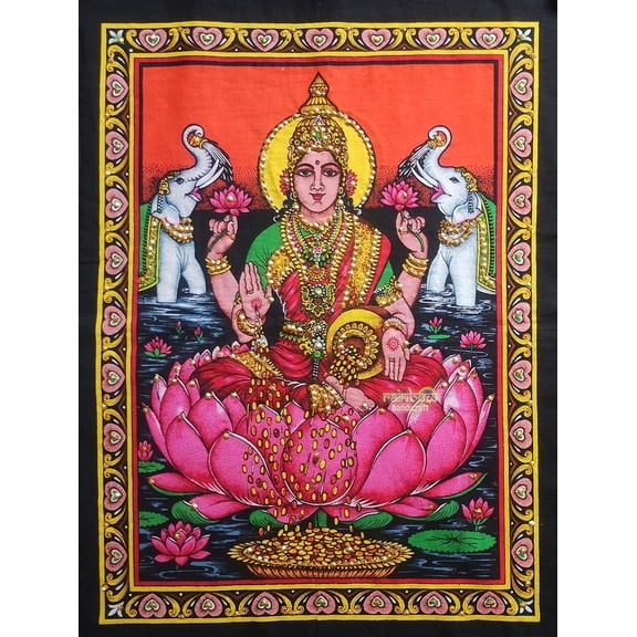 Goddess Lakshmi Tapestry Prosperity Hindu Laxmi Hanging Ethnic Wall Decor Art 17 x 22 Inch