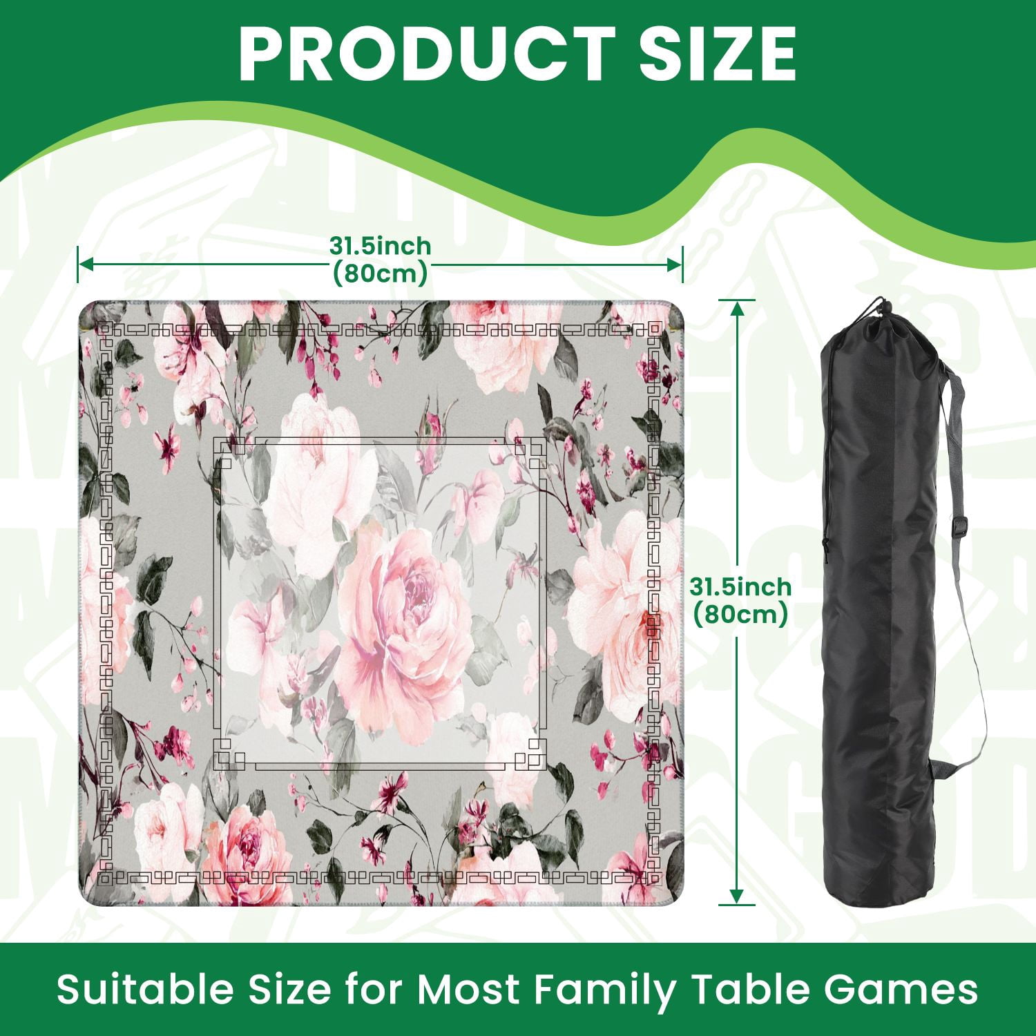 Mahjong Mat 31.5" x 31.5" Seamless spring flowers leaves Hand drawn floral for Non-Slip Noise Reduction American Mahjong Tiles Table Cover for Dominoes Poker Card Board Games Gift