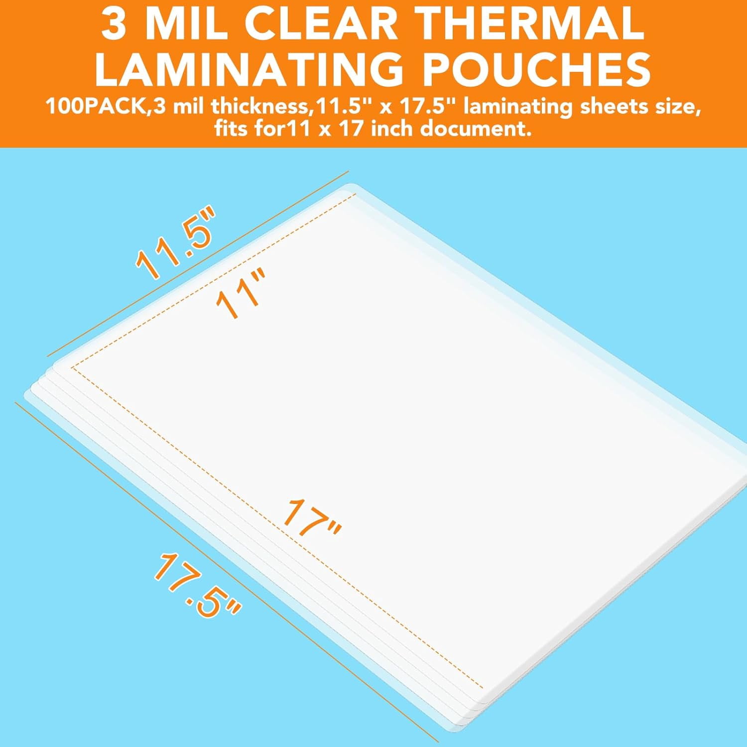 100 Pack Laminating Sheets, Hold 11 x 17 Inch Sheet, 3 Mil Clear Thermal Laminating Pouches 11.5 x 17.5 Inch Lamination Sheet Paper for Laminator, Round Corner