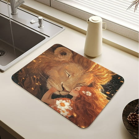 

Enormous Lion Curly Red Hair Girl Drying Mat Diatomaceous Earth Super Absorbent Non-slip Rubber Sole Heat Resistant 230 Degrees Fahrenheit 15.7×11.8in