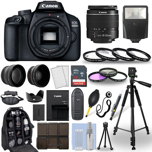 Norm Skalk Ster Canon EOS 4000D / Rebel T100 SLR Camera+ 18-55mm Lens+ 30 Piece Accessory  Bundle - Walmart.com