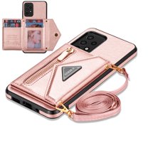Dteck for Samsung Galaxy A53 5G Case Wallet with Card Holder, Crossbody Wallet Case with Adjustable Detachable Lanyard with Kickstand Leather Zipper Protective Cover for Samsung A53 5G,Pink