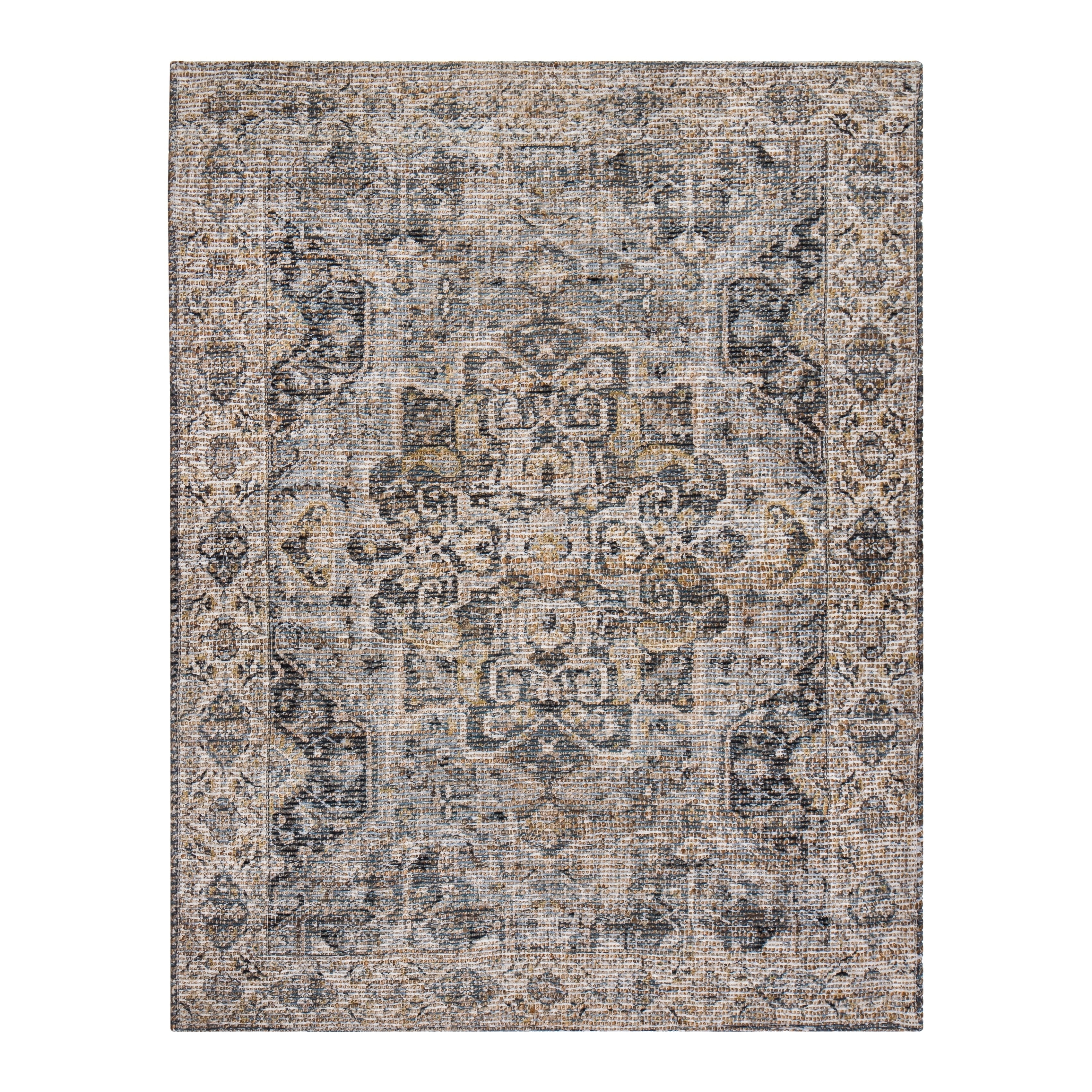 Jani  Zora Distressed Grey Jute-blend Rug 8' Round Oriental, Medallion, Geometric 8' Round Entryway, Living Room, Dining Room Round Braided