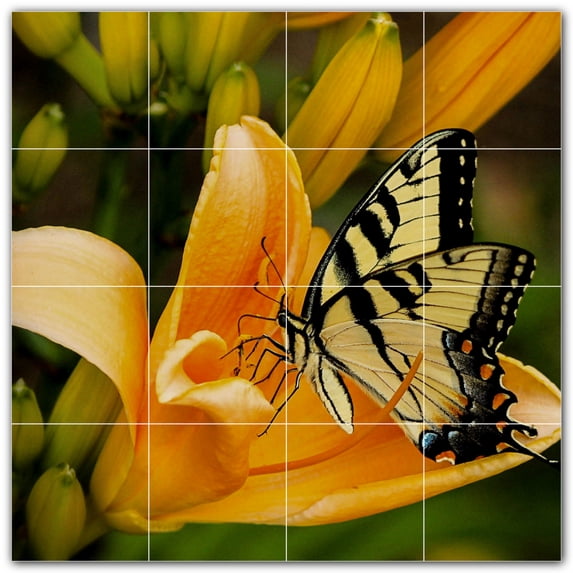 Picture-Tiles.com: Butterfly Ceramic Tile Wall Mural WAL500303-44L. 32"W x 32"H using (16) 8" x 8" Ceramic Tiles-Satin Finish