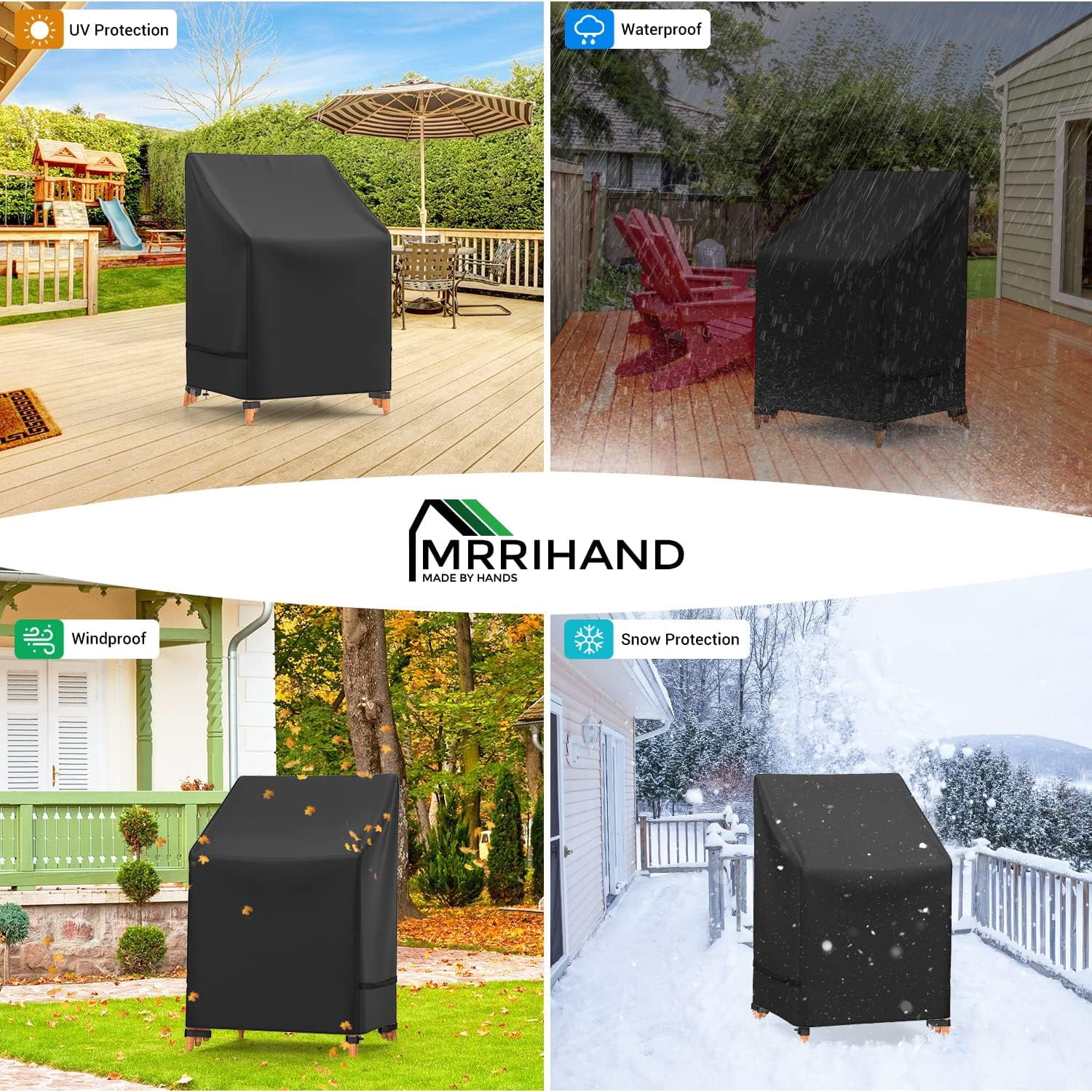 Patio Chair Covers, Outdoor Stackable Chair Covers Waterproof, Heavy Duty Patio Furniture Covers Fits for 4-6 Stackable Dining Chairs, 28" W× 36" D× 47" H, Black