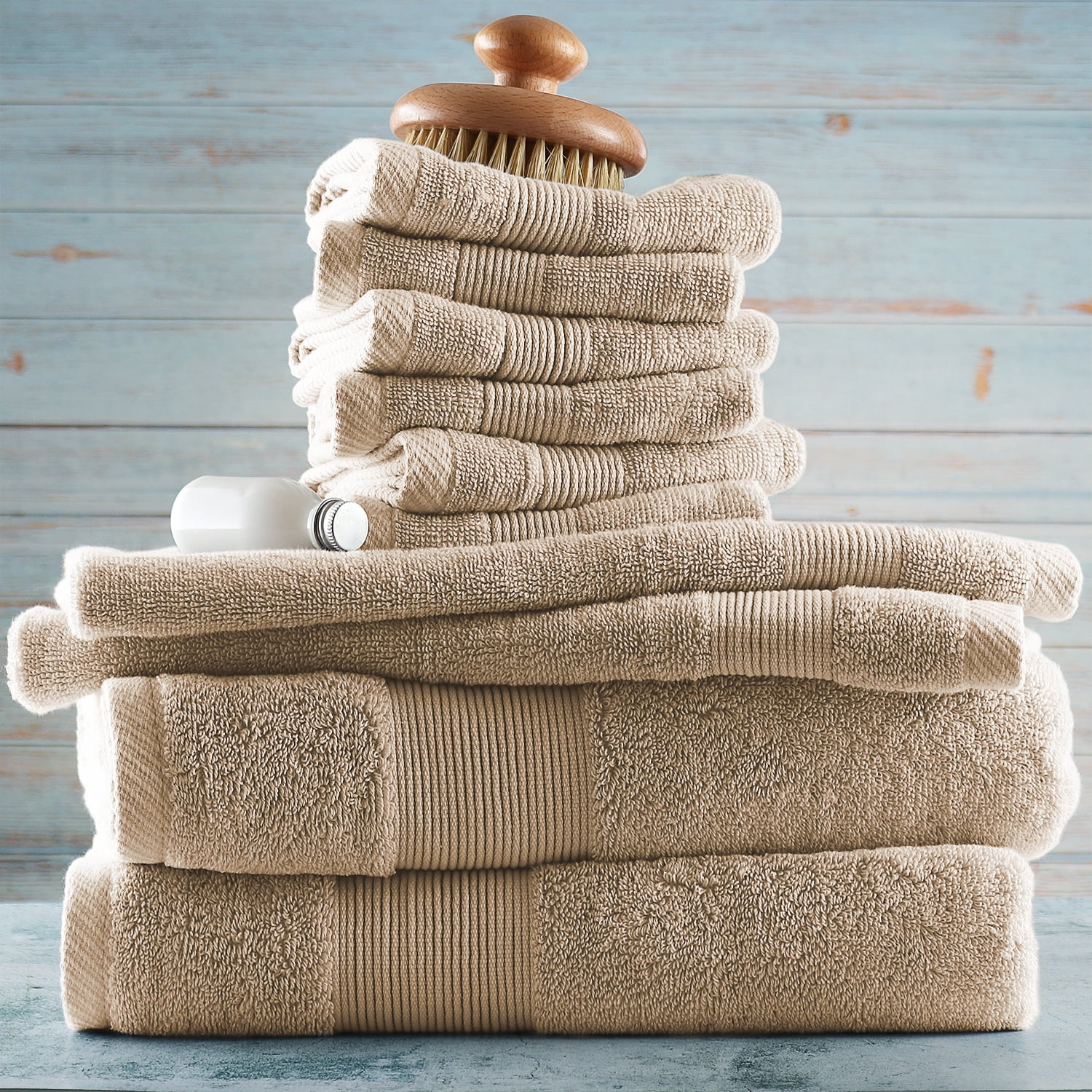 Clara Clark Bath Towels Set, 100% Cotton Luxury Softness 10 Pc Set, Cream