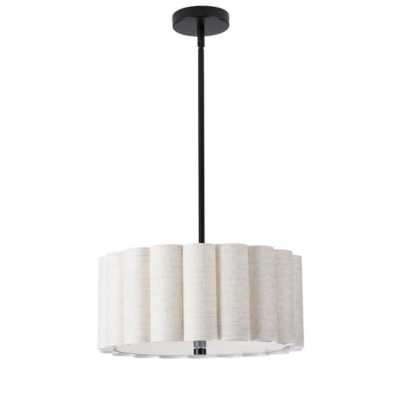 Dainolite 3 Light Matte Black Pendant w/ Flax Shade